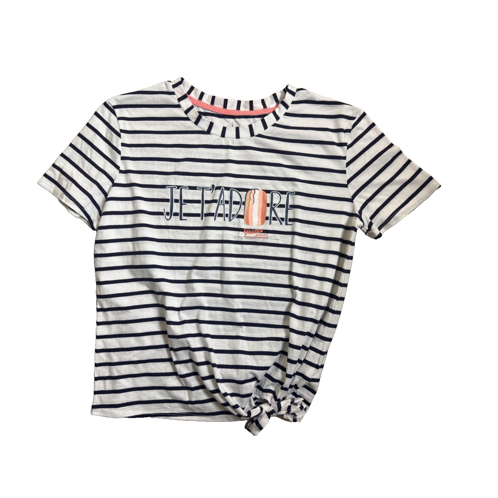 Disney Parks EPCOT France Je T'Adore Macaron Striped T-Shirt Tie Side Medium